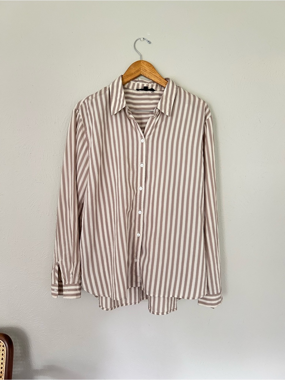 JANE and Delancey Beige & White Stripe Button Down Shirt XL